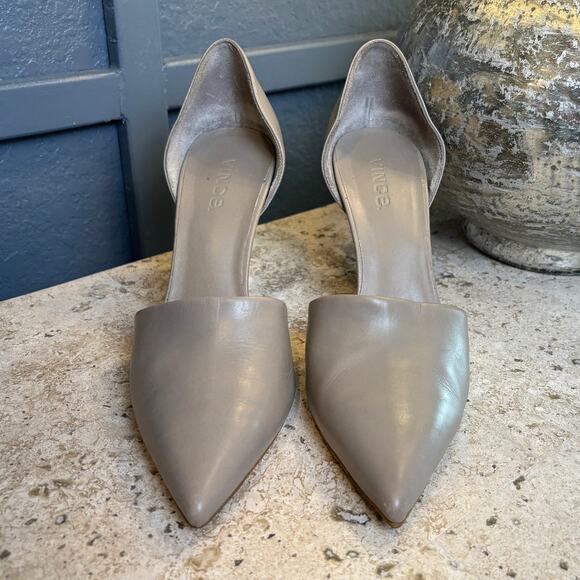 Vince Women's Claire D'Orsay Pointy Toe Leather Grey Gray Pumps Size 8 1/2 M - Picture 2 of 6